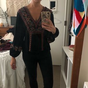 AE Boho Embroidered black top - xs